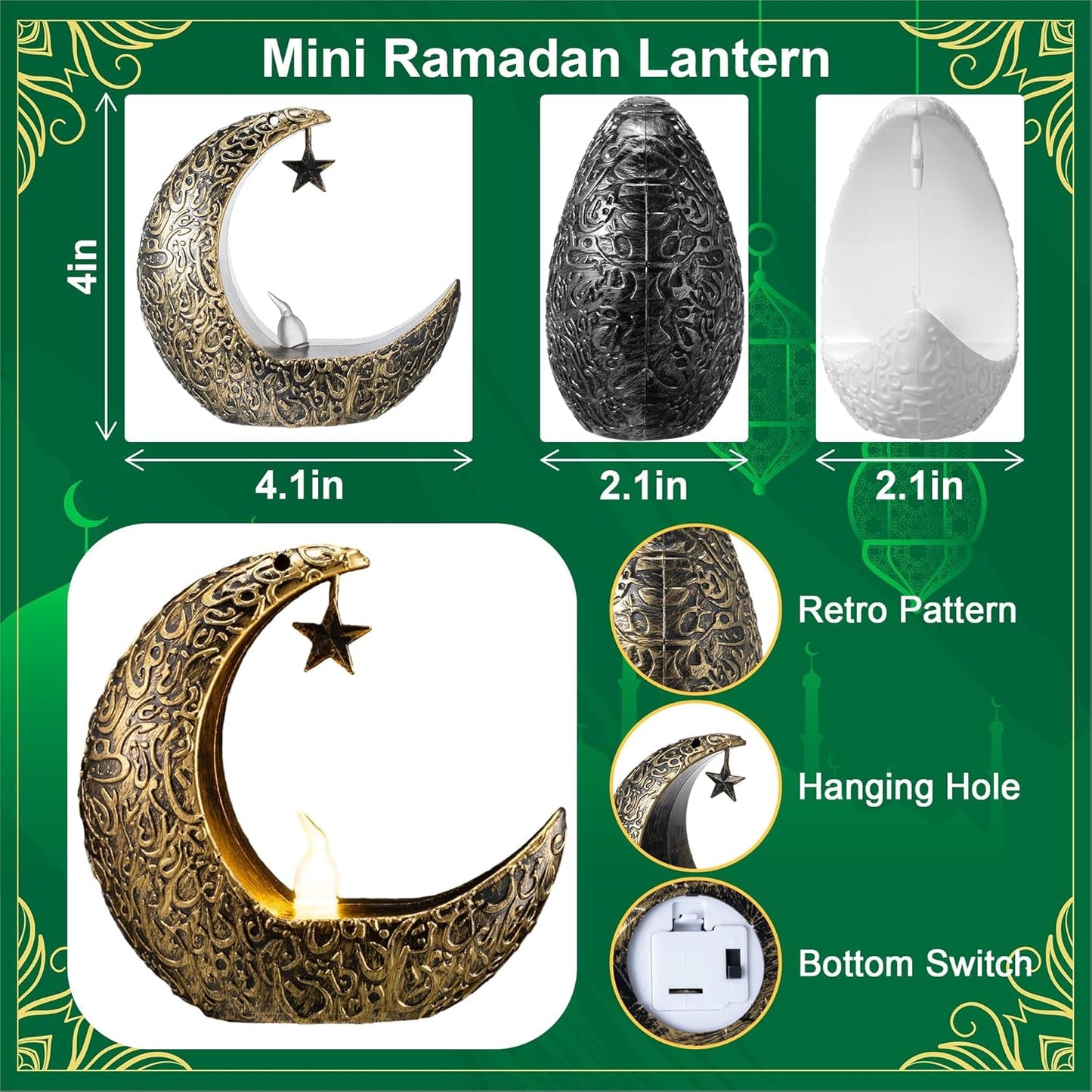 ٦ فوانيس شموع رمضانية مضيئة بتقنية LED، عيد مبارك