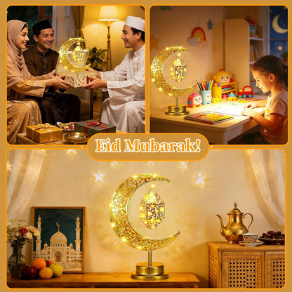Ramadan Lights, Battery Operated Table Lamp with Crescent Moon Design,