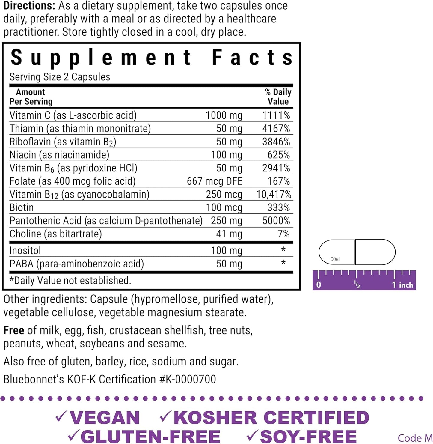 Bluebonnet Nutrition Blue Bonnet Stress B-Complex Vegetable Capsules, 50 Capsules