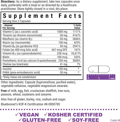 Bluebonnet Nutrition Blue Bonnet Stress B-Complex Vegetable Capsules, 50 Capsules