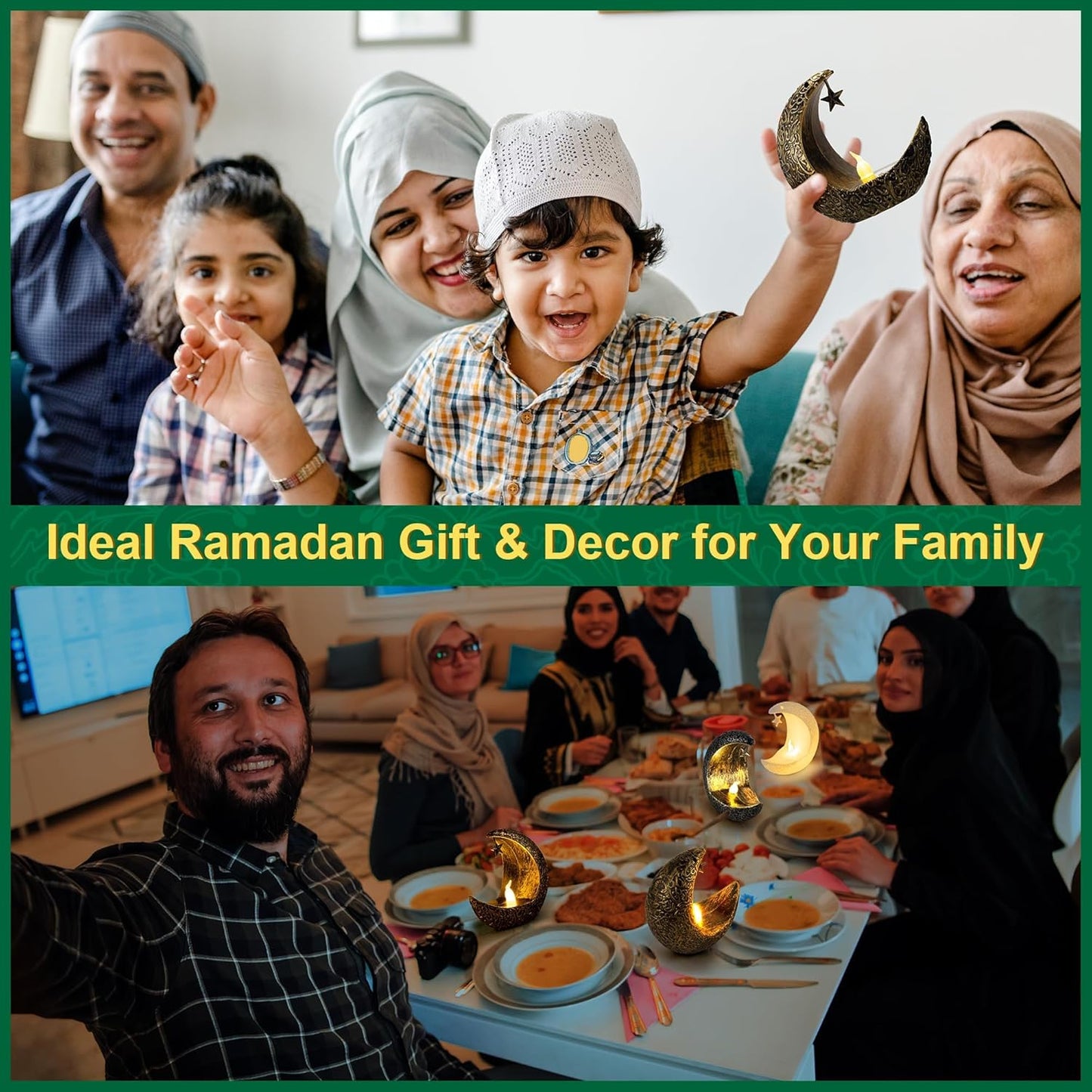 ٦ فوانيس شموع رمضانية مضيئة بتقنية LED، عيد مبارك