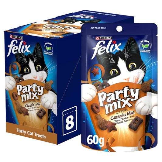 Purina Felix Party Mix Classic Mix Cat Treats 60g, Pack of 8