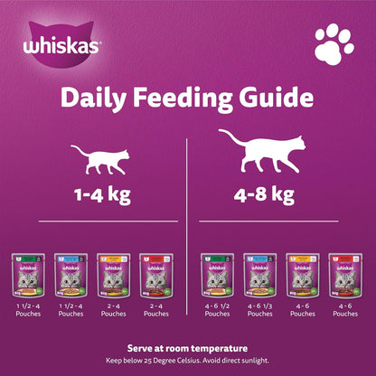 ويسكاس طعام رطب للقطط بتشكيلة متنوعة، عبوة من 10 قطع + قطعتين مجاناً × 80 غرام