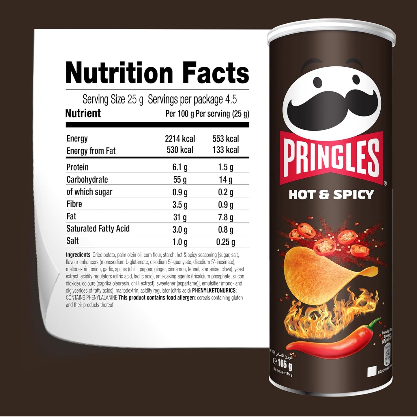 برينجلز بنكهة حارة ومتبلة - 165 غرام