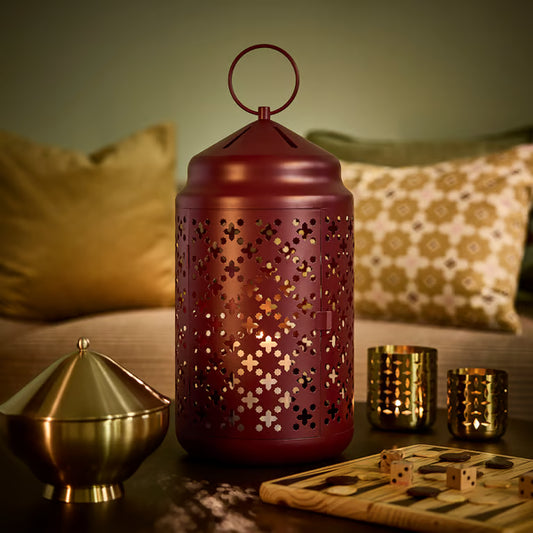 Lantern for pillar candle, in/out, red, 40 cm